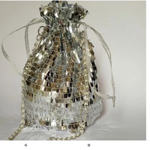New Silver Drawstring Purse